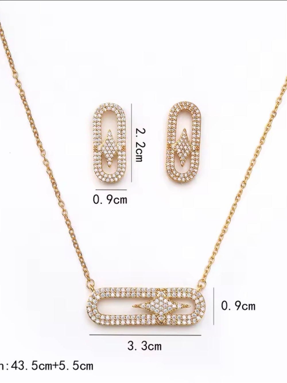 18K White Gold Paperclip Move Micro Pave Diamond Inspired Necklace Earrings Set - Picture 4 of 4